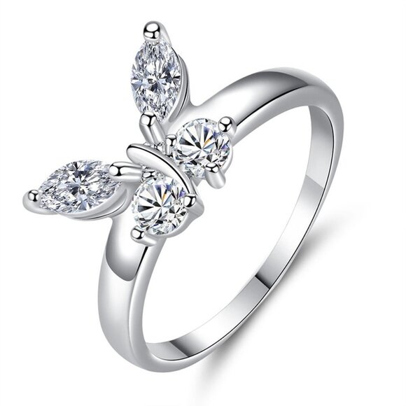 Sweet Refine Butterfly Crystal Simple Fashion Silver Rings for Women MARR9173